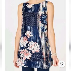J.Jill Pure Jill Linen Sleeveless Tunic, Everyday Blue Lotus Floral Medium